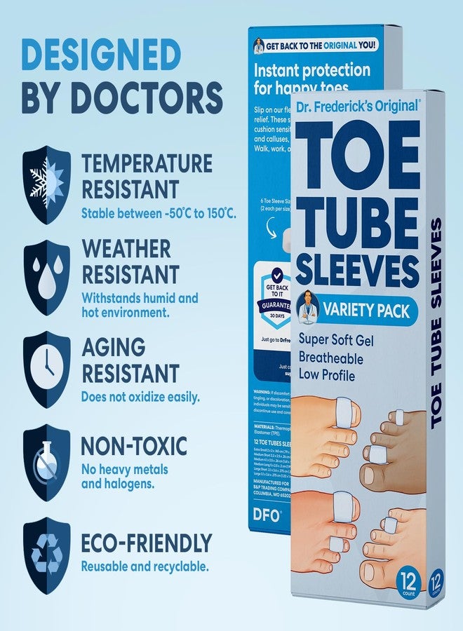 Dr. Frederick's Original Gel Toe Tubes 12 Piece Variety Pack - Small, Medium and Large Sizes - Toe Protectors & Separators for Calluses - Blisters - Corns - Image 5